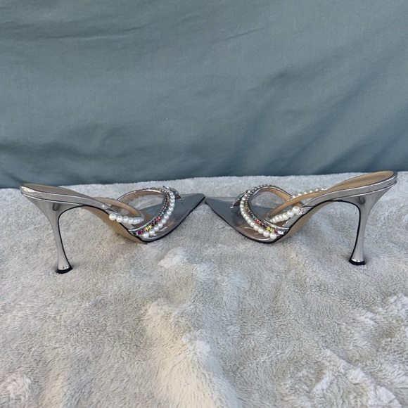 MACH & MACH Silver and Pearl Embellished Heels - Picture 5 of 11